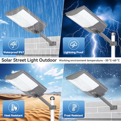 7500W Solar Street Lights Outdoor, 450000LM 7000K Solar Parking Lot Lights Dusk to Dawn 30000mAh IP67 Waterproof Pole Security Flood Lamps with Motion Sensor and Remote for Yard, Garage, Driveway - size: 136A-S