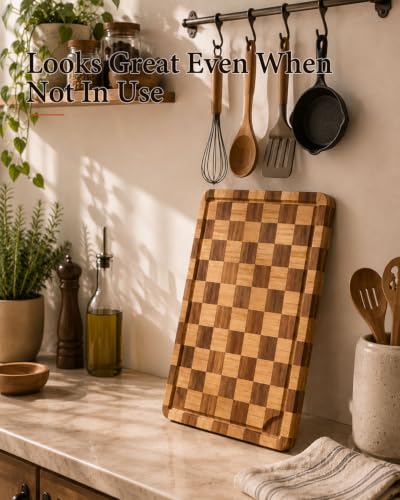 Butcher Block Cutting Board, 18" x 12" Checkered Cutting Board for Kitchen - color: Natural XL-18"x12"