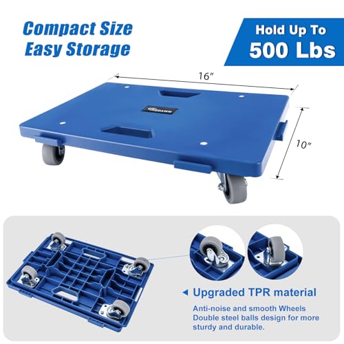 4 Pack Furniture Dolly 4 Wheels Upgraded Dollies Connectable with 4 Wheels Small Flat Dolly Cart with 500 LBS Capacity for Heavy Appliance, Blue - color: Blue, size: 4 Pack