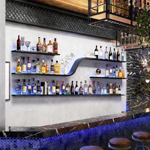 47in Wall Mounted Wine Rack with Blue LED Lights (Black, 120cm) - color: Black, size: 47in