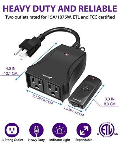 Fosmon Remote Control Outlet Waterproof Outdoor, Wireless Light Switch - color: 4 Grounded Outlet + 2 Remote