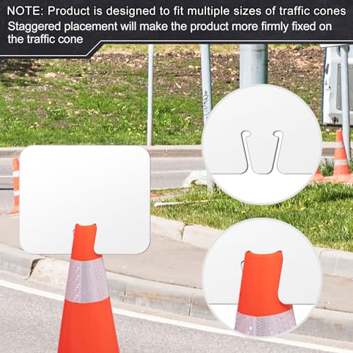 Geetery 6 Pcs Blank Traffic Cone Signs, 10.4"x12.6" Write-on Sign, White - color: White