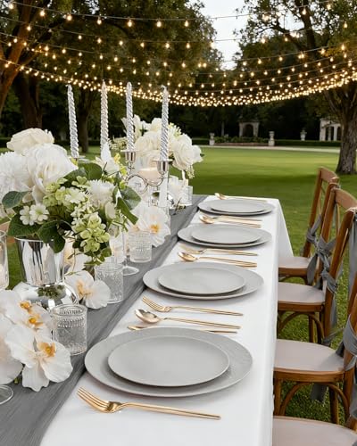 32pcs Light Grey Plastic Plates Reusable for Outdoor BBQ Camping - color: Light Drey