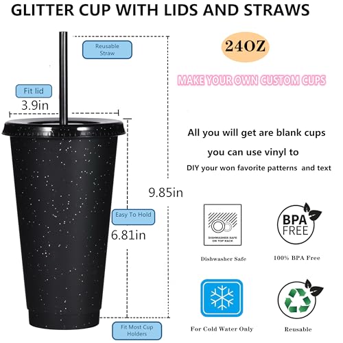 Suertestarry Tumbler with Straw and Lid,Water Bottle Iced Coffee Travel Mug Cup,Reusable Plastic Cups,Perfect for Parties,Birthdays,24oz-5 Pack (Black, 5pack) - color: Black, size: 5pack
