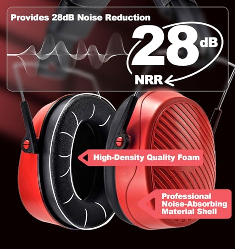 PROHEAR 038 Ear Protection Safety Earmuffs for Mowing, 28dB Noise Reduction Passive Hearing Protector, Compact Foldable Headset for Shooting Construction Power Tools, Red - color: Red