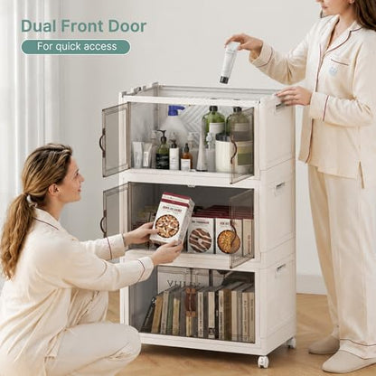 UAMFURI 192QT Lockable Plastic Storage Bins, 4 Pack Collapsible Cabinets - color: White