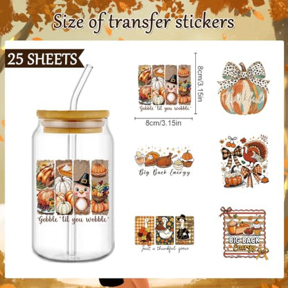 Rngmsi UV DTF Cup Wrap - 25 Sheets Thanksgiving Fall UV DTF Stickers - style: Thanksgiving Fall
