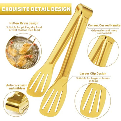 JCREN Serving Tongs 6 Pack Stainless Steel Buffet Tongs Kitchen Tongs, Small Tongs Gold Tongs Serving Utensils for Party Catering, Gold,7 Inch - color: Gold - 7 Inch