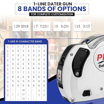 Perco Plus 1-Line Date Marking Gun with Labels Kit - Compares to Monarch 1131-01 Band Includes 1-Line 8-Character Band Date Labeler Gun, 9,000 Blank White Labels, a Label Scraper, and an Extra Inker - style: Date Gun Kit