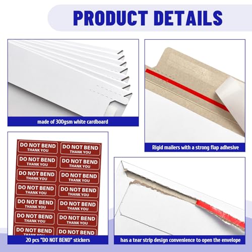 20 Pack 7x4.35 Inch Rigid Mailers,Self Seal Rigid Envelopes,White - color: White, size: 7x4.35 Inch