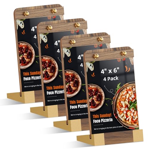 PPH-Sisy 4 Pack Acrylic Sign Holders 4x6 with Wood Base, Tabletop Display Sign Stand for Menu Flyer Poster, Clear Acrylic Paper Frame for Restaurant Coffee Shop Hotel Office Exhibition - size: 4x6-4 Pack
