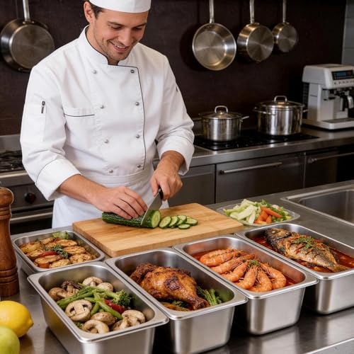 Dyna-Living Steam Table Pan 1/3 Size Pans 4 Inch Deep 6 Pack Hotel Pans - color: Without Lids, size: 4 Inch Deep