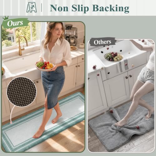KIMODE Anti Fatigue Kitchen Mats, Green Farmhouse Kitchen Rugs Non Slip - color: Green, size: 17.3" x 47 "+ 17.3" x 29 "--0.47 inches