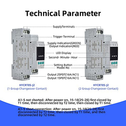 CNAODUN Cyclic Time Delay Relay Digital Display Dual Outputs HYCRT8S-J2 AC/DC 24-240V Button Adjustment Cycle Time Relay DIN Rail Mount Type - size: HYCRT8S-J2, Dual Outputs Cycle Delay