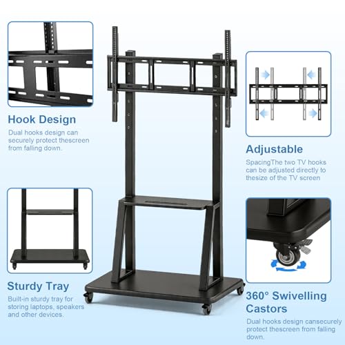 Smart Board Stand with Wheels,Height Adjustable Mobile Rolling Stand for Classroom & Office, Holds up to 300lbs, Whiteboard Portable Cart on Wheels (for 49-100 Inch Smart Board) - size: For 49"-100" Smart Board