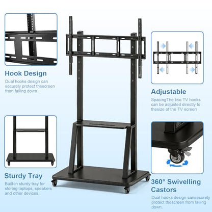 Smart Board Stand with Wheels,Height Adjustable Mobile Rolling Stand for Classroom & Office, Holds up to 300lbs, Whiteboard Portable Cart on Wheels (for 49-100 Inch Smart Board) - size: For 49"-100" Smart Board