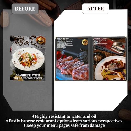 8.5 x 11 Inch Menu Covers 10 Pack Double Stitched Menu Sleeves 2 Pages / 4Views Menu Holder Crystal Clear Vinyl Protection Easy-Insert Design for Bar Cafe Restaurant Menu Covers - size: 10 Pack (2 Page, 4 View)
