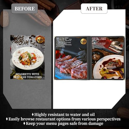 8.5 x 11 Inch Menu Covers 10 Pack Double Stitched Menu Sleeves 2 Pages / 4Views Menu Holder Crystal Clear Vinyl Protection Easy-Insert Design for Bar Cafe Restaurant Menu Covers - size: 10 Pack (2 Page, 4 View)
