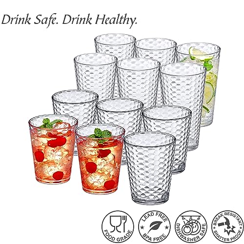 Amazing Abby - Snowflake - 16-Ounce and 24-Ounce Tumblers (Set of 12), Clear Reusable Plastic Cups, Stackable, BPA-Free, Shatter-Proof, Dishwasher-Safe - style: All-Clear, 16 oz + 24 oz