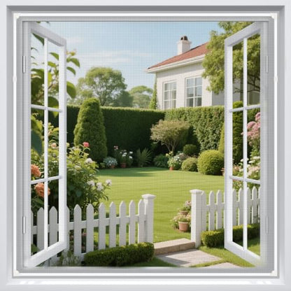 Adjustable Magnetic Seamless Fiberglass Window Screen mesh Replacement kit - Ventilation and Breathable Window Netting Repair Kit for Basement/Patio/Bathroom Vents/Bedroom Window Sills - size: frame:33'+screen:59"×99"x2