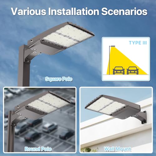HYPERLITE LED Parking Lot Lights 300W LED Shoebox Light with Dusk to Dawn Photocell - 45000lm 5000K UL Certified IP65 LED Area Light for Court|Stadium|Parking Lot|Roadways - size: 300W