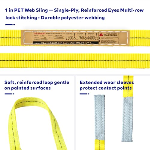 Polyester Web Sling Lifting Straps, 2 Pack 6.5 FT x 1 in Eye and Eye Lifting Slings, Flat Rigging and Hoist Straps, WLL 2200 lb Vertical, 1760 lb Choker, 4400 lb Basket