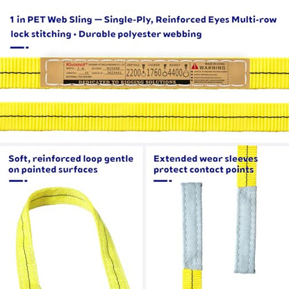 Polyester Web Sling Lifting Straps, 2 Pack 6.5 FT x 1 in Eye and Eye Lifting Slings, Flat Rigging and Hoist Straps, WLL 2200 lb Vertical, 1760 lb Choker, 4400 lb Basket