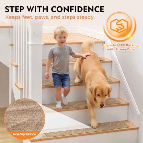 Stair Treads for Wooden Steps, 15 PCS 8"x30", Beige - color: Beige