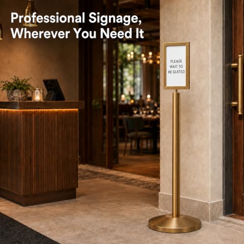 Crowd Control Warehouse CCW 7 X 11 Inch Vertical Pedestal Floor Sign Frame - color: Satin Brass, size: 7 x 11 Inch Vertical