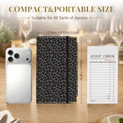 Server Book,7 Pocket Zipper Organizer,Server Books for Waitress - color: Dark Leopard