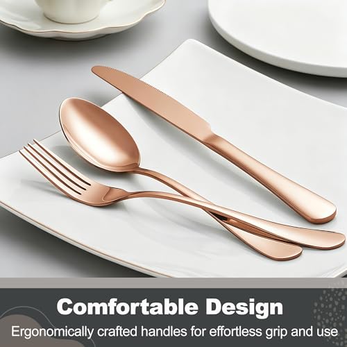 Runfly 40-Piece Rose Gold Flatware Set, Stainless Steel Cutlery Set for 8 - color: Rose Gold, size: 40