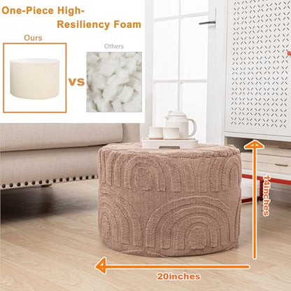 Asuprui Plush Ottoman Footrest, Pouf Footstool,20"x14", Light Coffee - color: Light Coffee, size: 20"D x 20"W x 14"H