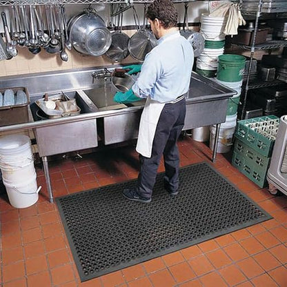 NoTrax 3' x 10' Anti-Fatigue Lightweight Restaurant Rubber Floor Mat with - color: Black, size: 3' x 10'