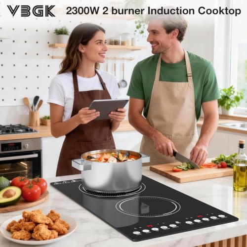 VBGK induction cooktop,110V 2300W countertop hot plate with Brushed Panel LED touch Control, induction cooker with 9 Power Levels, Kids Lock & 2H Timer,12 Inch doubledouble burner hot plate - size: double induction cooktop