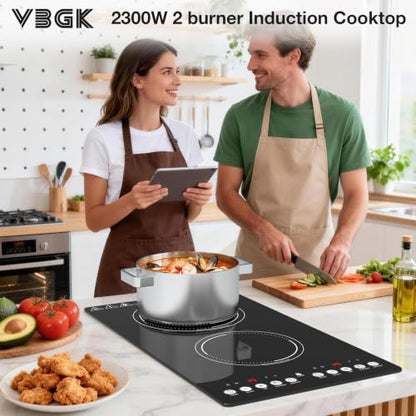 VBGK induction cooktop,110V 2300W countertop hot plate with Brushed Panel LED touch Control, induction cooker with 9 Power Levels, Kids Lock & 2H Timer,12 Inch doubledouble burner hot plate - size: double induction cooktop