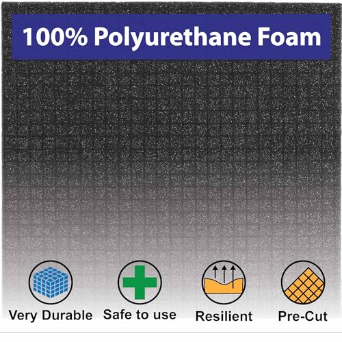 Foam Factory Inc 5 PCS 12 x 13 x 2 Inch Pick and Pluck Packing Foam Insert, Pick Apart Foam - Pluck Pre Cube Sheet Foam For Tool Game Box Cases, Charcoal Polyurethane Foam Pad Insert
