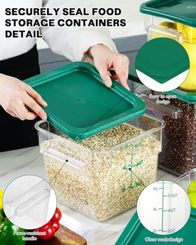 2QT&4QT NSF Food Storage Containers: 8 PCS[Food Grade] [Hot&Cold Resistant] Commercial Clear Square Food Storage Containers with Scales Handles for Home Restaurant Kitchen(BPA FREE) - color: B2-2QT&4QT-GREEN