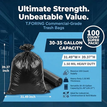 30-35 Gallon Trash Bags Heavy Duty 1.5 Mil,31'' x 39'',100 Count - color: 30-35 Gallon | 100 Count, size: 120 Count(pack of 1)