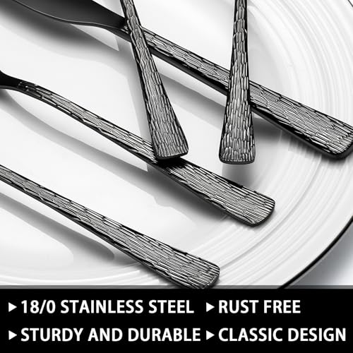 49-Piece Black Silverware Set with Organizer, Food-Grade Stainless Steel Black Flatware for 8, Cutlery Utensil Sets with Steak Knives, Rust-proof, Mirror Polished, Dishwasher Safe, Tree Pattern - style: Tree Pattern