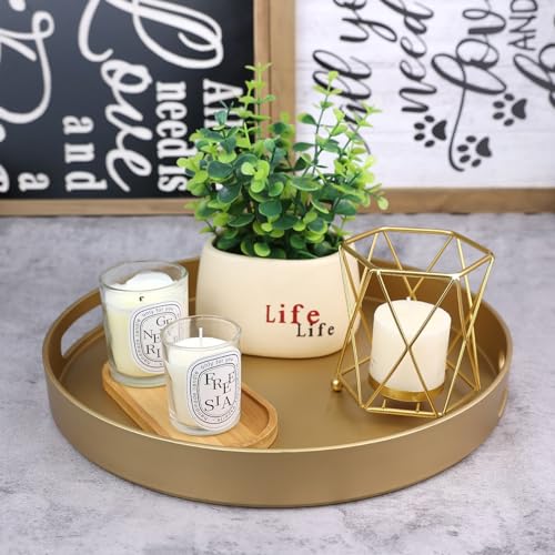 Round Gold Decorative Serving Tray with Handles, 13” Versatile Ottoman Tray for Coffee Table, Entertaining, Outdoor Patio, Living Room - color: Gold, size: 13"