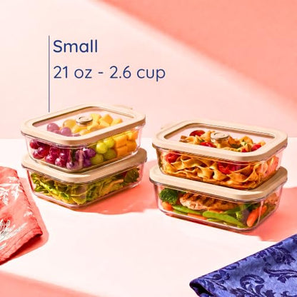 Non-Toxic Glass Food Containers with Lids, 4-Pack, 21 oz, Airtight, Beige - color: Beige, size: 21 Oz