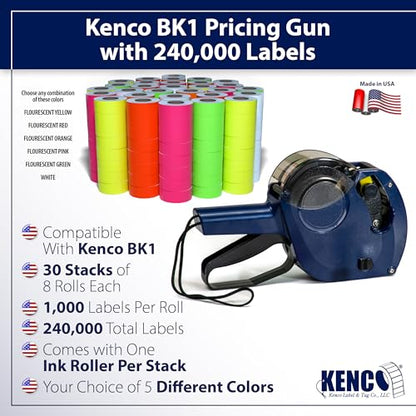 Kenco BK 1 Line Price Gun Kit - Includes 6,000 Labels, 2 Ink Rollers, Label Scraper - 8 Digit Labeler for Pricing, Dating, and Coding (BK-1 KIT 240,000 Labels) - size: BK-1 KIT 240,000 LABELS
