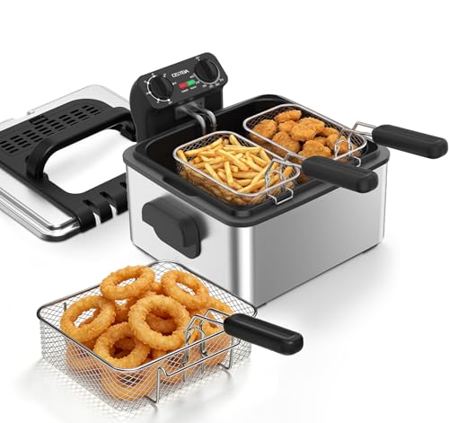 OSTBA Electric Deep Fryer with 3 Baskets, 4.75QT Stainless Steel Countertop - size: 4.75QT