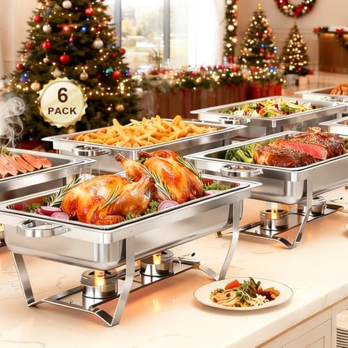 ALSO GO 6 Pack 9QT Chafing Dishes for Buffet with 4 Serving Tongs - color: 6 Pack Rectangular