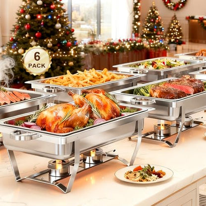 ALSO GO 6 Pack 9QT Chafing Dishes for Buffet with 4 Serving Tongs - color: 6 Pack Rectangular