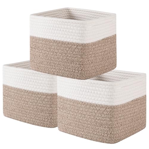 OIAHOMY 3 PACK Cube Storage Bins Storage Baskets Shelf Brown&White - color: Brown&White