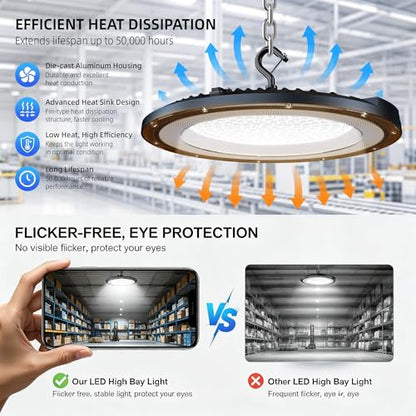 UFO High Bay LED Shop Lights 200W 10 Pack 5000K with 5ft Plug