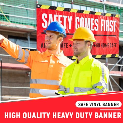 Peryiter 1 Pcs 4 x 2 ft Safety First Banner Vinyl Sign for Workplace - size: 4 x 2 ft