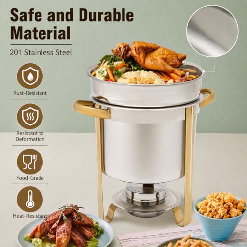 7.4QT Soup Chafer, Stainless Steel Round Soup Warmer with Lid & Fuel Holder, Commercial Soup Pot Chafing Dishes for Catering, Parties, Buffet, Banquets, Events - color: Silver, size: 7.4Qt