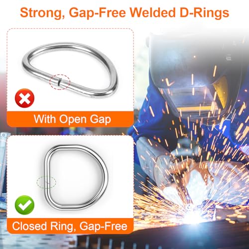 BEYOURD Metal D Rings, Heavy Duty 304 Stainless Steel Welded Dee Rings - color: Id 40mm, size: WD 4mm